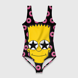 Женский купальник-боди Барт Симпсон на фоне пончиков