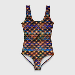 Женский купальник-боди Разноцветный паттерн с золотыми значками
