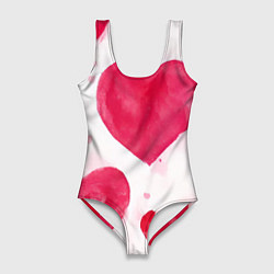 Женский купальник-боди Акварельные красные сердечки