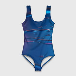 Купальник-боди 3D женский Неоновая поверхность синяя с каплями воды, цвет: 3D-принт