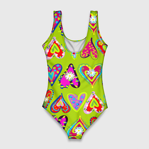 Женский купальник-боди Разноцветные сердца в мексиканском стиле / 3D-принт – фото 2
