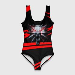 Купальник-боди 3D женский Ведьмак дикая охота лого линии, цвет: 3D-принт