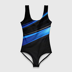 Женский купальник-боди Геометрическая абстракция черных и синих волн