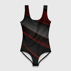 Женский купальник-боди Красная абстракция с черными линиями