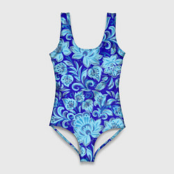 Женский купальник-боди Узоры гжель на темно синем фоне