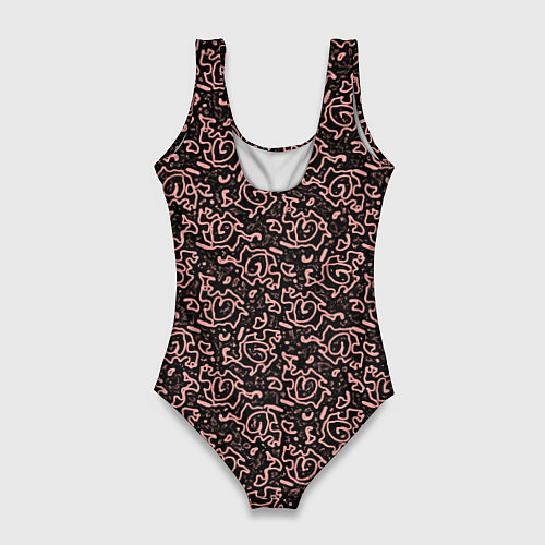 Женский купальник-боди Паттерн тёмно-розовый узоры / 3D-принт – фото 2