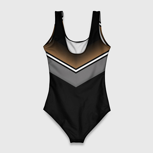 Женский купальник-боди Абстракция графика серая и коричневая полоски на ч / 3D-принт – фото 2