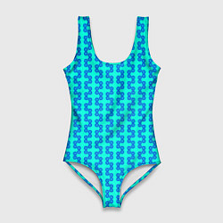 Женский купальник-боди Паттерн голубые кружки рядами