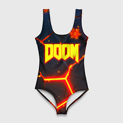 Купальник-боди 3D женский Doom плиты лого в огне, цвет: 3D-принт