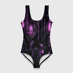 Женский купальник-боди Киберпанк светящиеся фиолетовые элементы