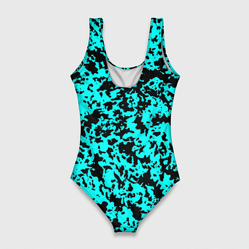 Женский купальник-боди Пятнистый яркий чёрно-голубой / 3D-принт – фото 2