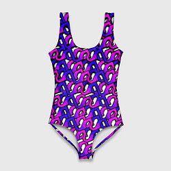 Купальник-боди 3D женский Фиолетовый узор и чёрная обводка, цвет: 3D-принт