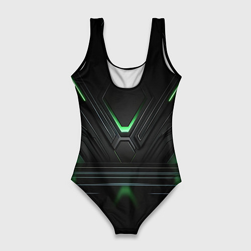 Женский купальник-боди Футуристическая абстракция с зеленым неоновым свет / 3D-принт – фото 2
