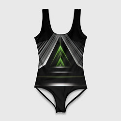 Купальник-боди 3D женский Black green abstract nvidia style, цвет: 3D-принт