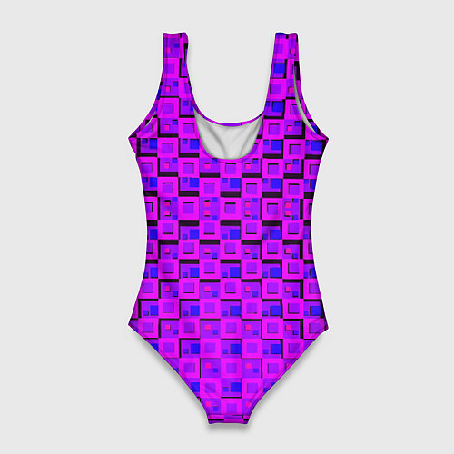 Женский купальник-боди Фиолетовые квадраты на чёрном фоне / 3D-принт – фото 2