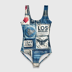 Женский купальник-боди Лос Анджелес на джинсах-пэчворк