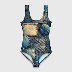 Женский купальник-боди Denim patchwork - ai art