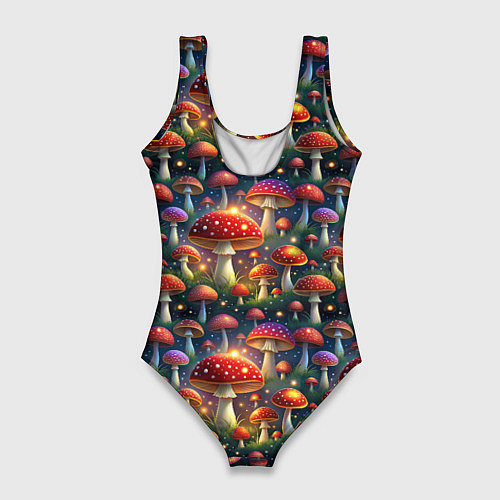 Женский купальник-боди Красные мухоморы в лесу паттерн / 3D-принт – фото 2