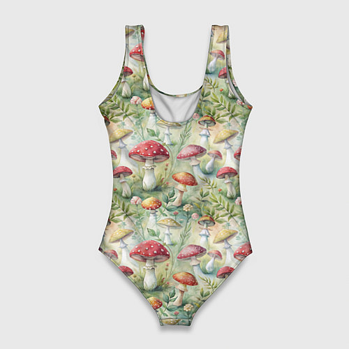 Женский купальник-боди Дикие грибы лесные мухоморы / 3D-принт – фото 2