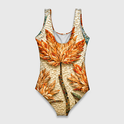 Женский купальник-боди Мозаика осенняя листва в теплых тонах / 3D-принт – фото 2