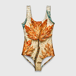Женский купальник-боди Мозаика осенняя листва в теплых тонах