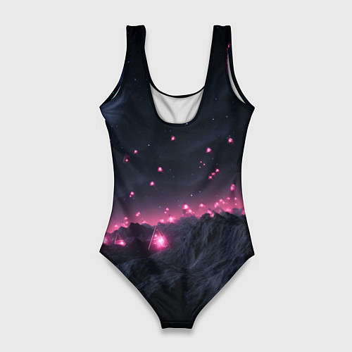 Женский купальник-боди Яркие пирамидки в космосе / 3D-принт – фото 2