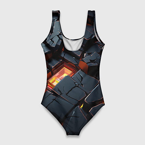 Женский купальник-боди Черные камни с разломами / 3D-принт – фото 2
