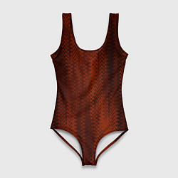 Купальник-боди 3D женский Ярко-коричневый волнистыми линиями, цвет: 3D-принт