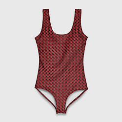 Женский купальник-боди Тёмно-красный текстурированный полосатый