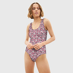 Купальник-боди 3D женский Нежный узор бело-розовый, цвет: 3D-принт — фото 2