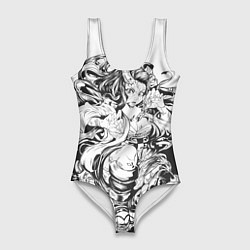 Купальник-боди 3D женский Клинок рассекающий демонов Незуко чб, цвет: 3D-принт