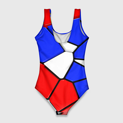 Женский купальник-боди Трехмерные плиты в стиле Российского флага / 3D-принт – фото 2