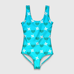 Женский купальник-боди Сюрикены и сердечки: голубой