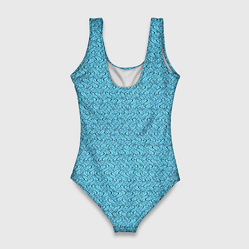 Женский купальник-боди Голубой в чёрные волнистые линии / 3D-принт – фото 2