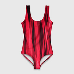 Женский купальник-боди Красно-розовые абстрактные полосы