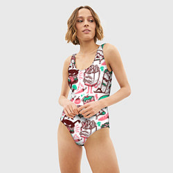 Купальник-боди 3D женский Монстры еды, цвет: 3D-принт — фото 2