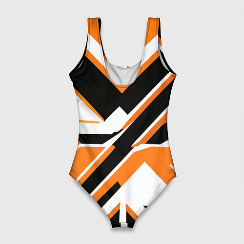 Женский купальник-боди Чёрно-оранжевые широкие линии на белом фоне / 3D-принт – фото 2