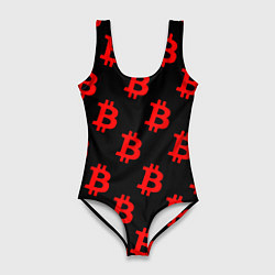 Женский купальник-боди Bitcoin red logo money