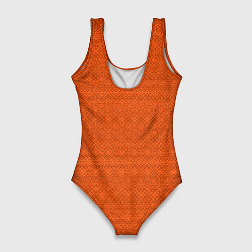 Женский купальник-боди Однотонный тёмно-оранжевый полосатый узор / 3D-принт – фото 2