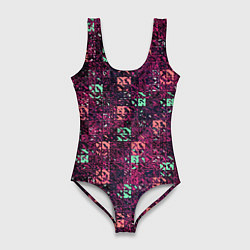 Женский купальник-боди Тёмный пурпурный текстурированный кубики