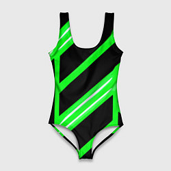 Женский купальник-боди Чёрно-белые полосы на зелёном фоне