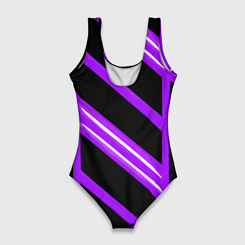 Женский купальник-боди Чёрно-белые полосы на фиолетовом фоне / 3D-принт – фото 2