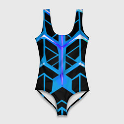 Купальник-боди 3D женский Blue lines on a black background, цвет: 3D-принт