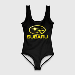 Купальник-боди 3D женский Subaru logo yellow, цвет: 3D-принт