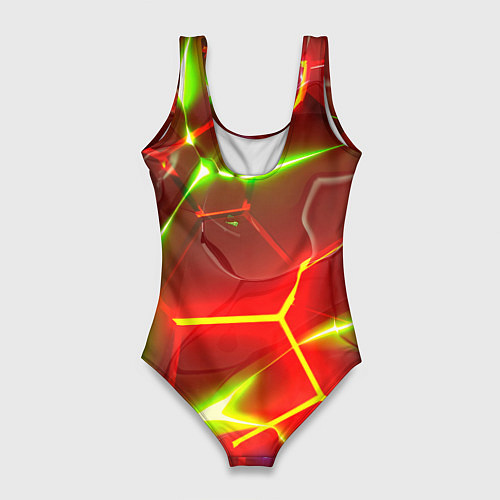 Женский купальник-боди Неоновые красные плиты с ярким светом / 3D-принт – фото 2