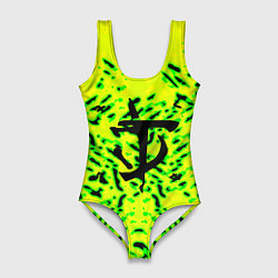 Женский купальник-боди Doom кислотный стиль лого