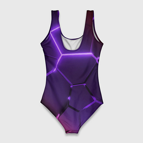 Женский купальник-боди Красно-фиолетовые неоновые плиты в разломе / 3D-принт – фото 2