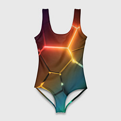 Купальник-боди 3D женский Радужные неоновые плиты в разломе, цвет: 3D-принт