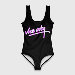 Купальник-боди 3D женский Vice city logo neon, цвет: 3D-принт