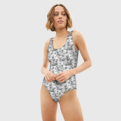 Купальник-боди 3D женский Черно белый узор с ящерицами - паттерн, цвет: 3D-принт — фото 2